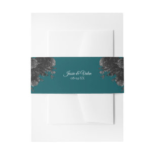 Cintas Para Invitaciones Verde azulado Boda floral elegante negro