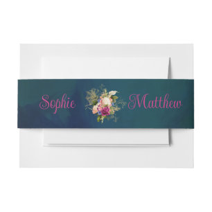 Cintas Para Invitaciones Verde azulado, naval, verde, oro audaz Boda de Flo