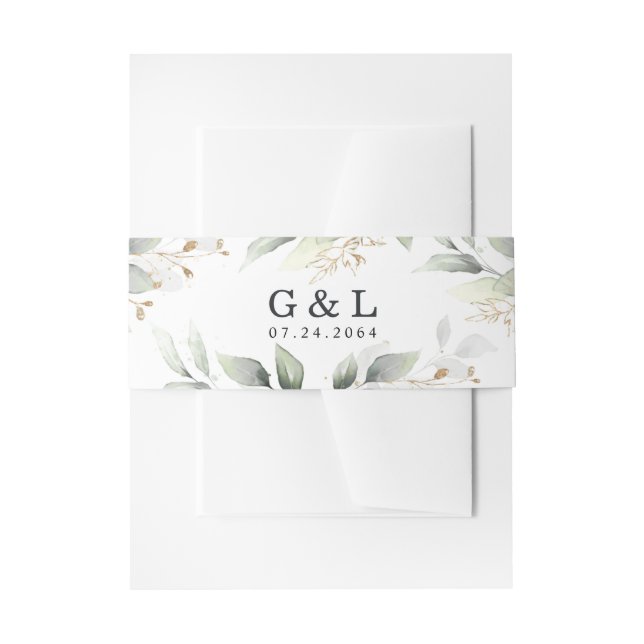 Cintas Para Invitaciones Verde Elegante Boda verde y rústico de oro (Anverso Ejemplo)