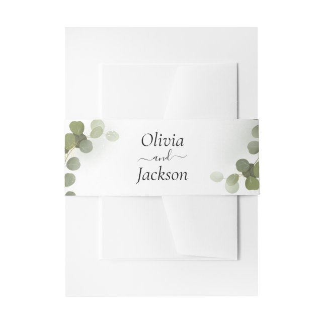 Cintas Para Invitaciones Verde Follaje Eucalipto (Anverso Ejemplo)