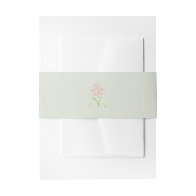 Cintas Para Invitaciones Verde Menta | Boda Monogramado de Pareja Floral (Anverso Ejemplo)