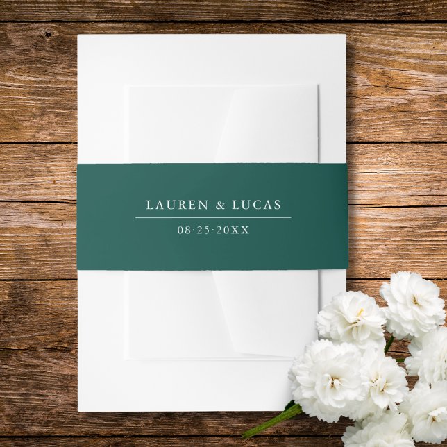 Cintas Para Invitaciones Verde oscuro y blanco | Nombres + Fecha | BODA (Dark Green & White  Names + Date  Wedding Invitation Belly Band)