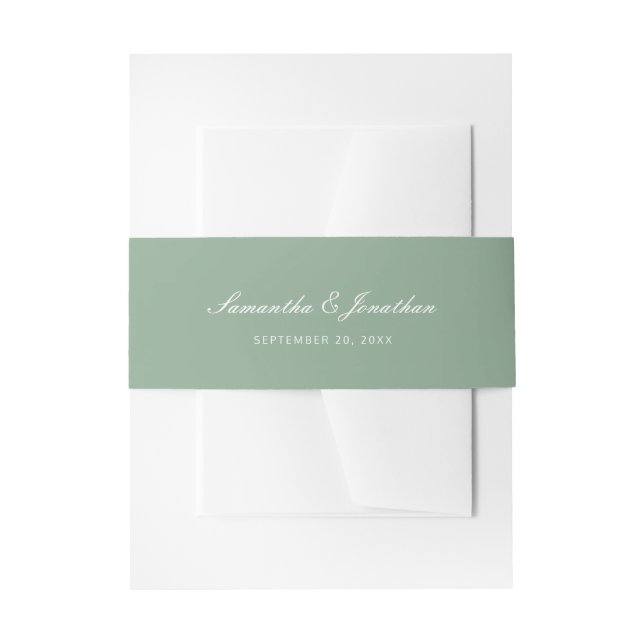 Cintas Para Invitaciones Verde salvia | Elegante Boda de guiones (Anverso Ejemplo)