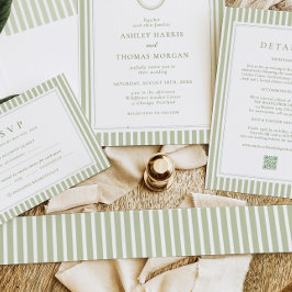 Cintas Para Invitaciones Verde Salvia Rayado