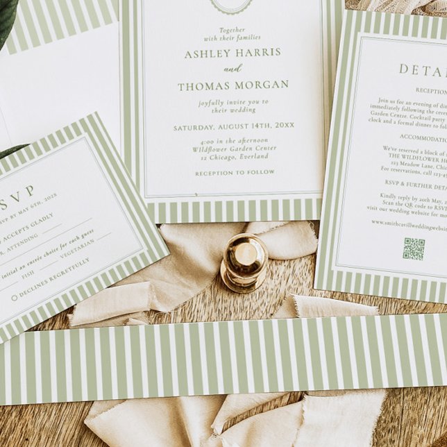 Cintas Para Invitaciones Verde Salvia Rayado  (Subido por el creador)