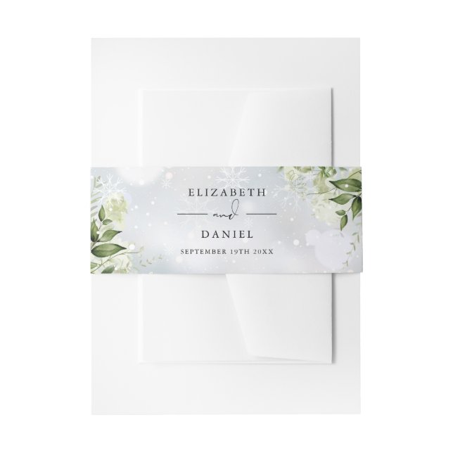 Cintas Para Invitaciones Verdor Floral Snowflakes Winter Wedding (Anverso Ejemplo)