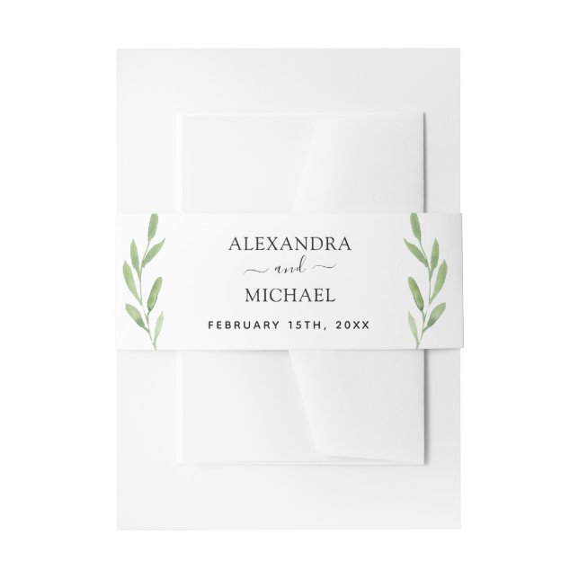 Cintas Para Invitaciones Verdor Rústico Sencillo Elegante Boda de acuarela (Anverso Ejemplo)