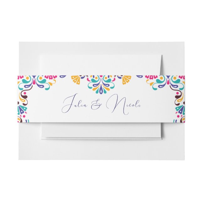 Cintas Para Invitaciones Vibrante Boda arcoiris al estilo de la Fiesta Mexi (Anverso Ejemplo)