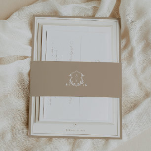 Cintas Para Invitaciones Viñetas inmaduras Monograma Escudo Beige