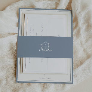 Cintas Para Invitaciones Viñetas sin tiempo Monograma Escudo Dusty Azul