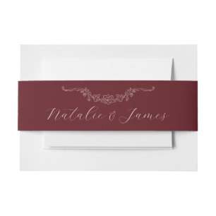 Cintas Para Invitaciones Vino de Borgoña Floral Clásico Boda de Dinero Anti