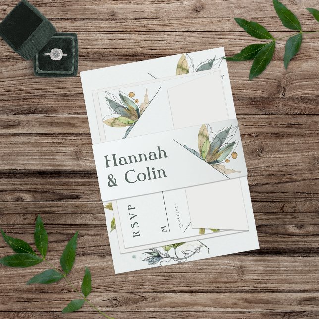 Cintas Para Invitaciones Vinos románticos Jardín mínimo Azul verde (Subido por el creador)