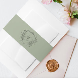 Cintas Para Invitaciones Vintage Escudo floral oliva Sage Monograma Boda