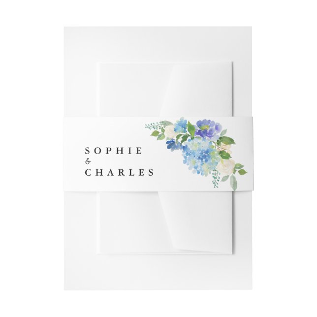 Cintas Para Invitaciones Watercolor Blue Hydrangea Bouquet Boda (Anverso Ejemplo)
