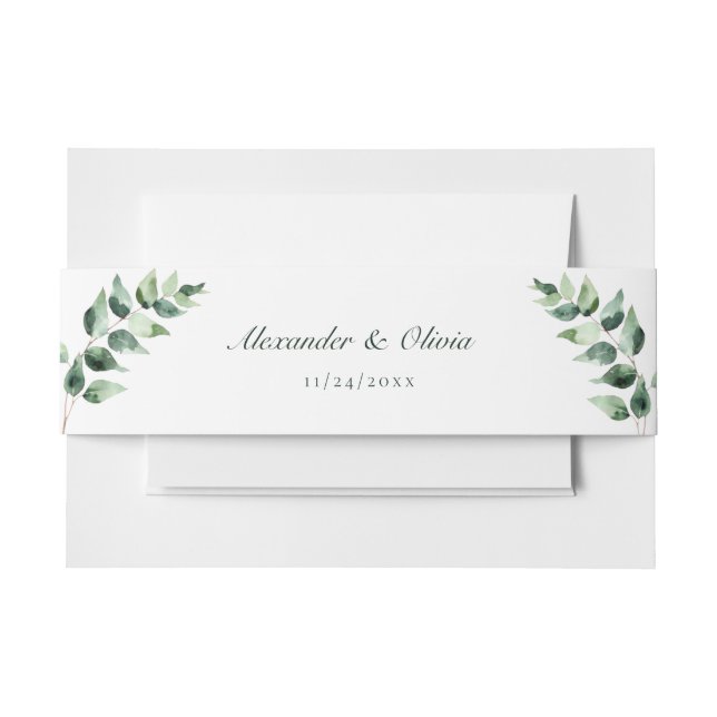 Cintas Para Invitaciones Watercolor Eucalyptus Wedding | White (Anverso Ejemplo)