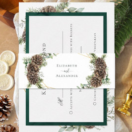 Cintas Para Invitaciones Watercolor Evergreen Pine Cone Boda de Invierno