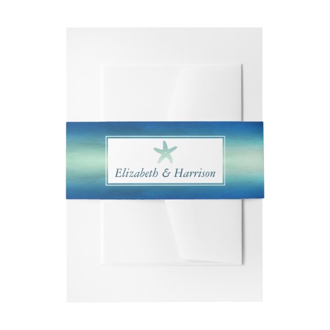 Cintas Para Invitaciones Watercolor Ocean Starfish Beach Wedding (Anverso Ejemplo)