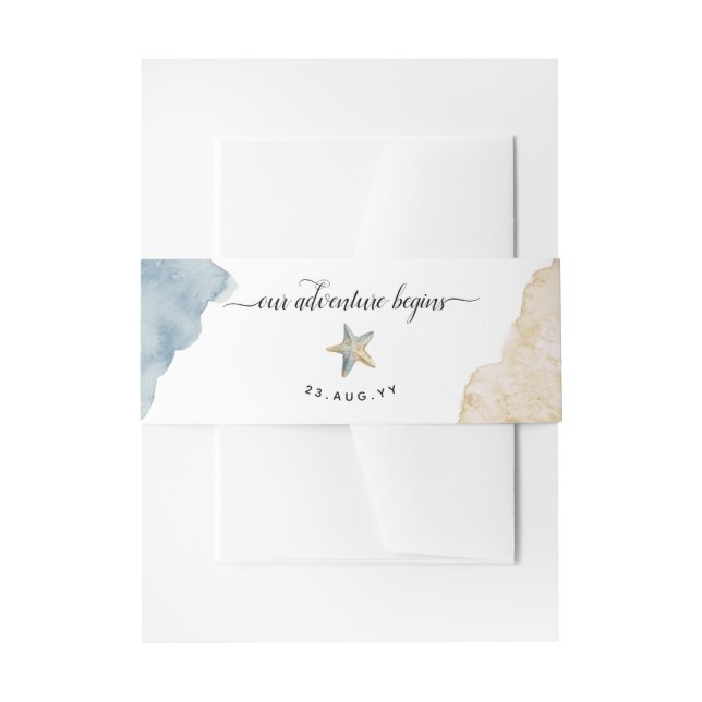 Cintas Para Invitaciones Watercolor Starfish Beach Wedding Dusty Blue (Anverso Ejemplo)