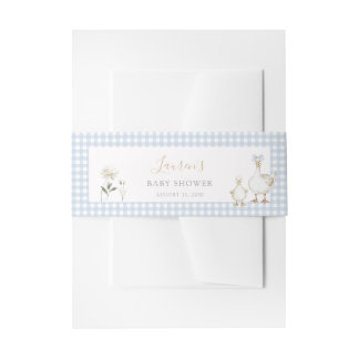 Cintas Para Invitaciones Whimsical Silly Goose Blue Gingham Baby Shower