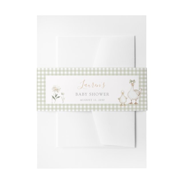 Cintas Para Invitaciones Whimsical Silly Goose Green Gingham Baby Shower (Anverso Ejemplo)