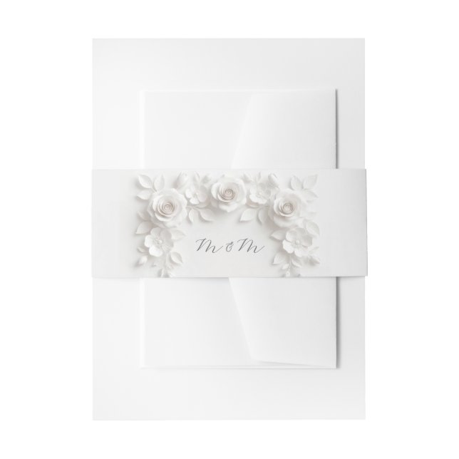 Cintas Para Invitaciones White 3 Floral Initials Wedding (Anverso Ejemplo)