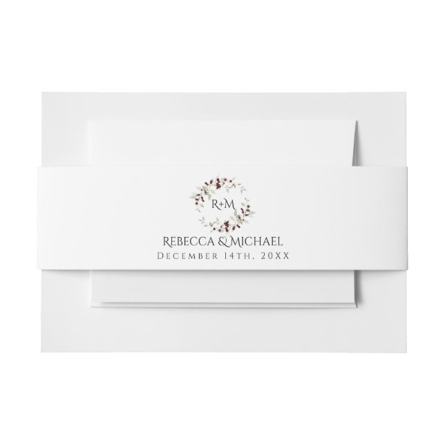 Cintas Para Invitaciones Winter Holly Berry Wreath Monogram Wedding (Anverso Ejemplo)