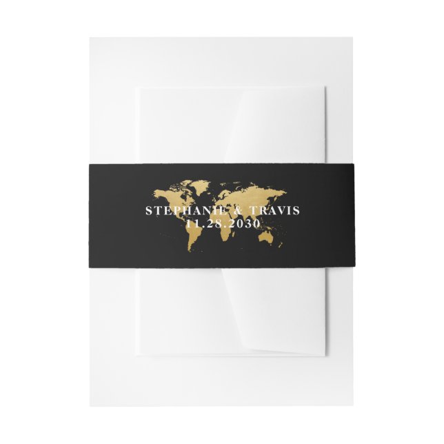 Cintas Para Invitaciones World Map Travel Them Black and Gold Destination (Anverso Ejemplo)
