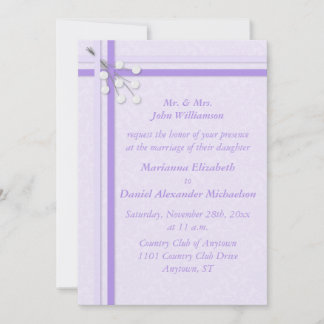 Cintas y invitación púrpura del boda del damasco