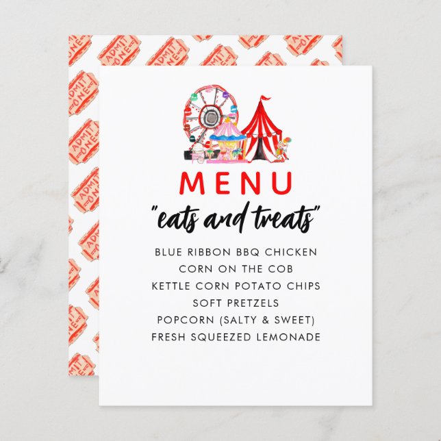 Circo de Carnaval Mostrar menú de fiesta de cumple (Anverso / Reverso)