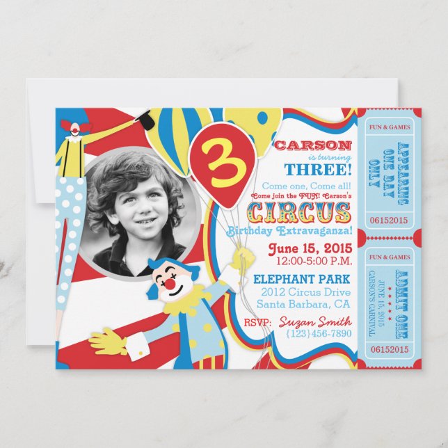 Circo de Carnaval payasa invitación al cumpleaños (Anverso)