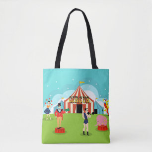 Circo del vintage por todo la bolsa de asas de la