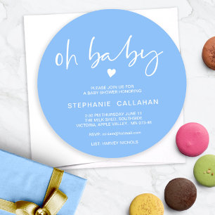 Circular azul de moda Oh Invitación de Baby Shower