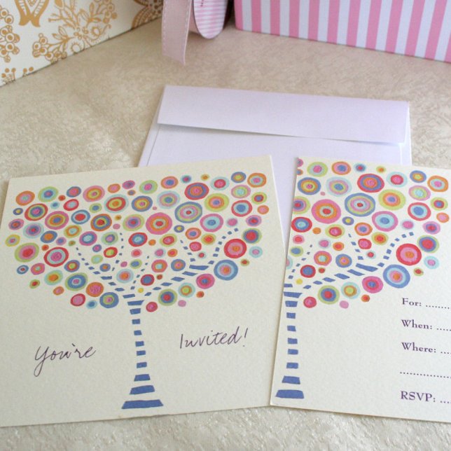 Círculo Árbol Retro Relleno En Blanco Invitación (Subido por el creador)