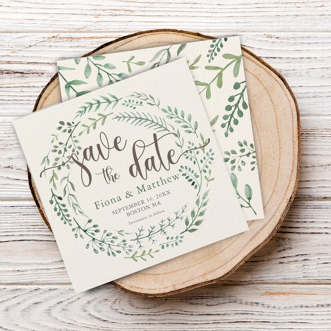 Círculo botánico de acuarela para guardar la fecha (Watercolor Botanical Wreath Save The Date)