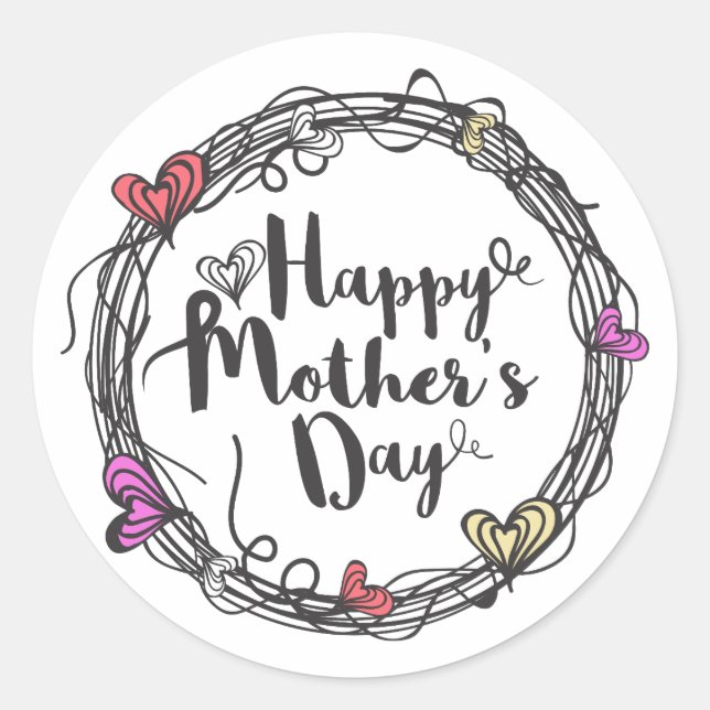 Círculo con corazones Feliz Día de la Madre Sello  (Anverso)