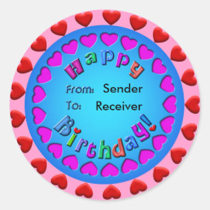 Círculo de corazones feliz Pegatina de cumpleaños