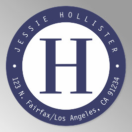 Círculo de monograma de azul naval genial Etiqueta