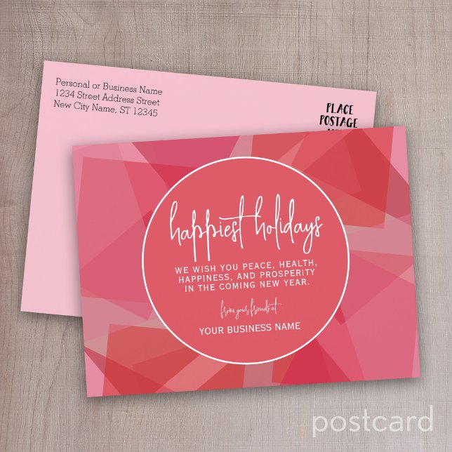 Círculo de Navidad Moderno Abstracto rojo rosa Más (Business Holiday Postcard)