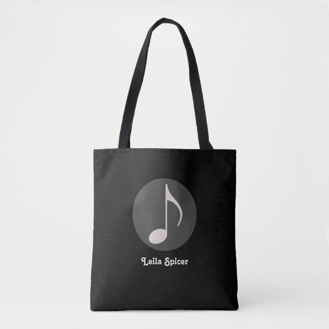 círculo de notas musicales sobre bolsa de tote neg (Anverso)