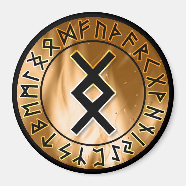 Círculo de ramas de llama naranja [22. Inguz] imán (Frente)