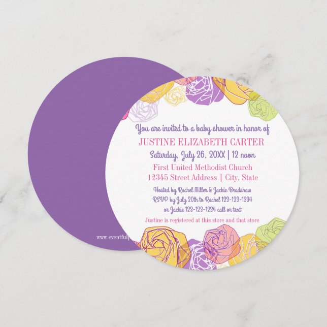Círculo de Rosas Artísticas - Invitación a Baby Sh (Anverso / Reverso)