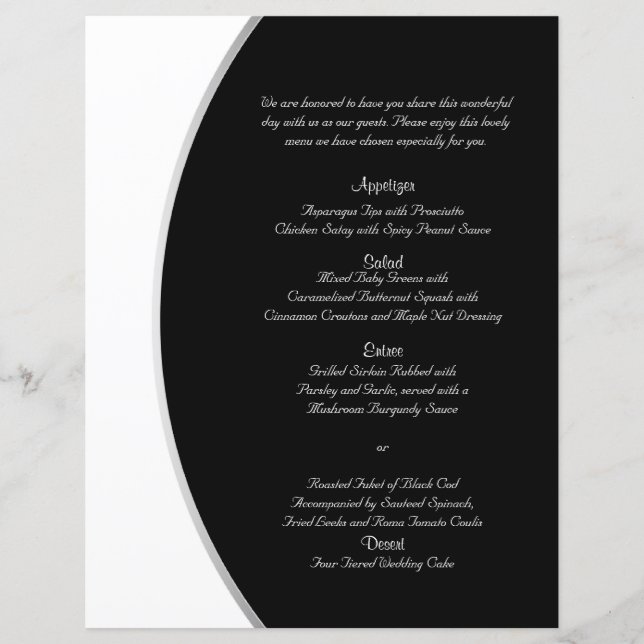 Círculo moderno blanco negro menú Boda elegante (Anverso)