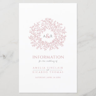 Círculo rosado de hojas boda información de invita