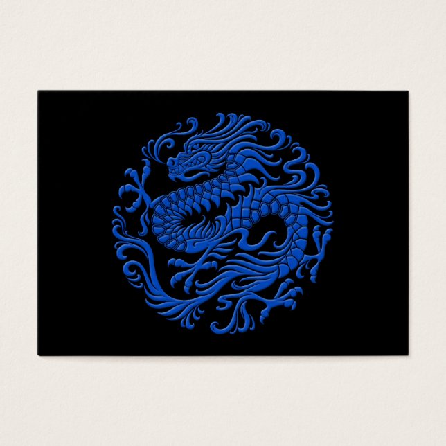 Círculo tradicional de dragón azul y negro chino (Frente)