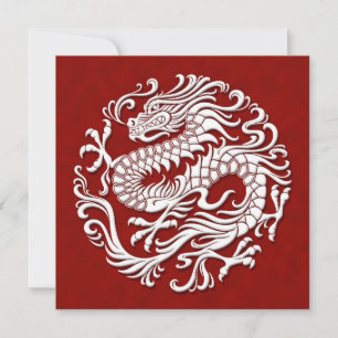 Círculo tradicional de dragón chino blanco y rojo