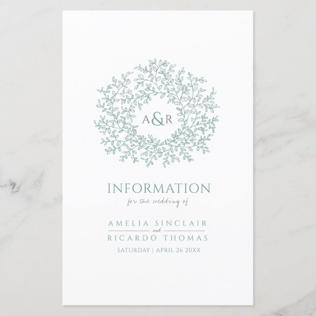 Círculo verde de hojas Información de invitado bod (Anverso)