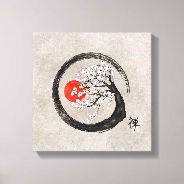 Círculo zen enso y árbol sakura en lienzo (Anverso)