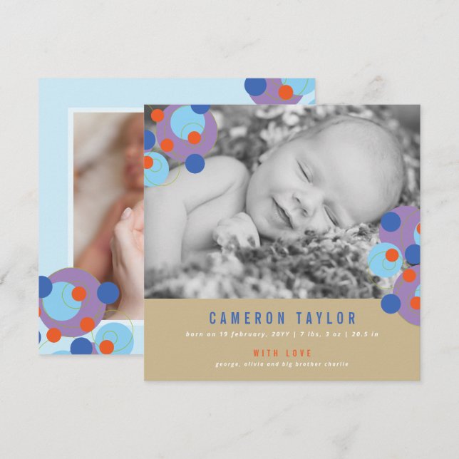 Círculos morados de burbujas de bebé anuncio de na (Anverso / Reverso)