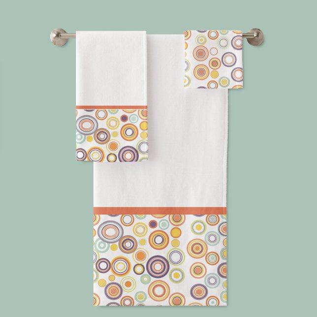 Círculos otoñales retro modernos de mediados del s (Mid-Century Modern Retro Autumn Circles Bath Towel Set. MCM)