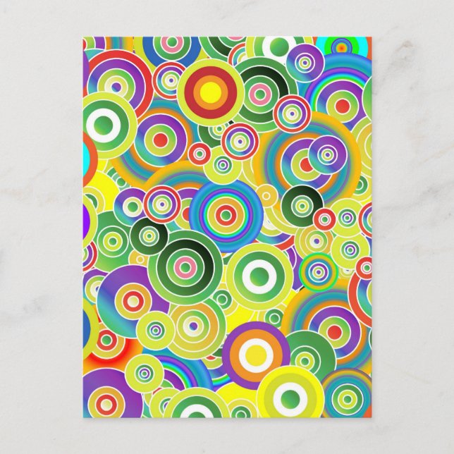 Círculos psicodélicos de colores - postal Guay (Anverso)